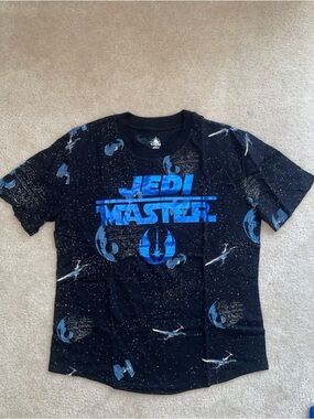 Black Str Wars Jedi Master T-Shirt with Blue Print